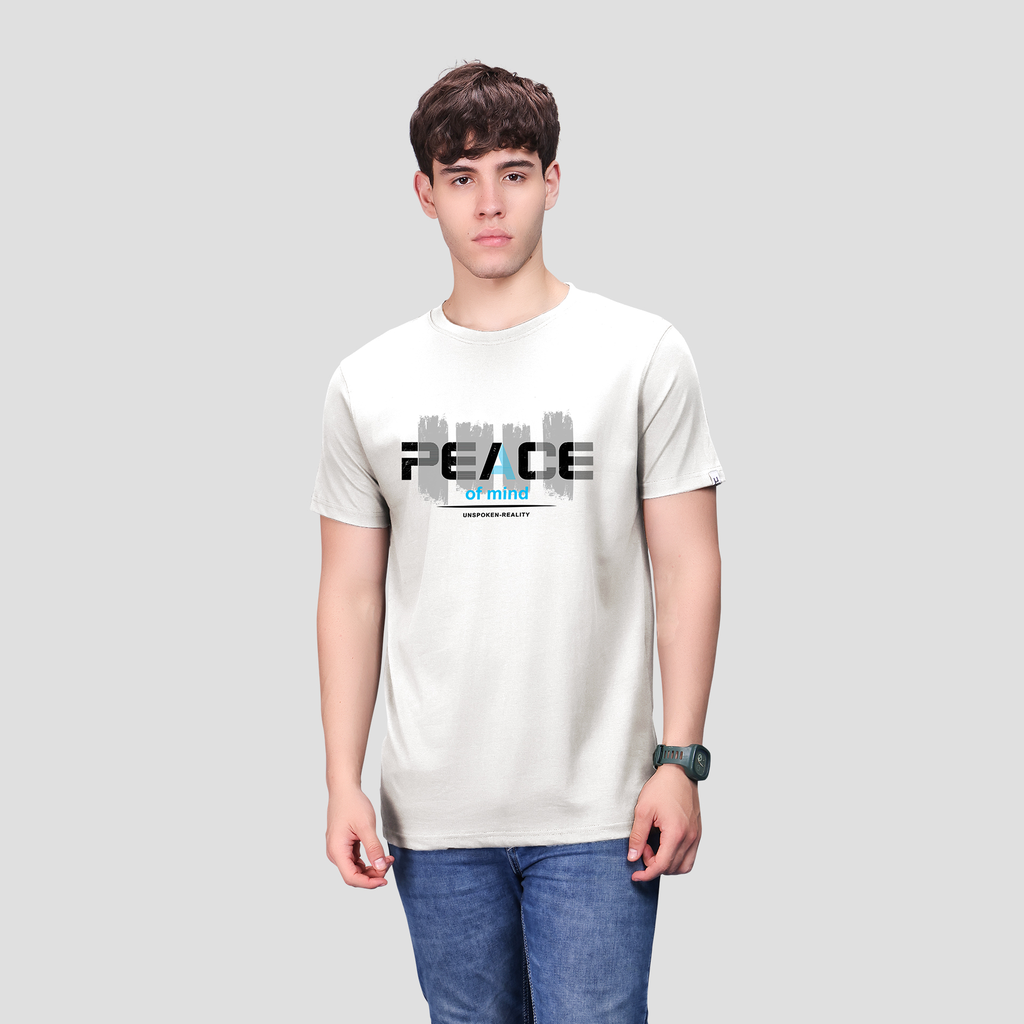 Urban Setters "PEACE OF MIND" Round Neck T-shirt | Half White Graphic Tee