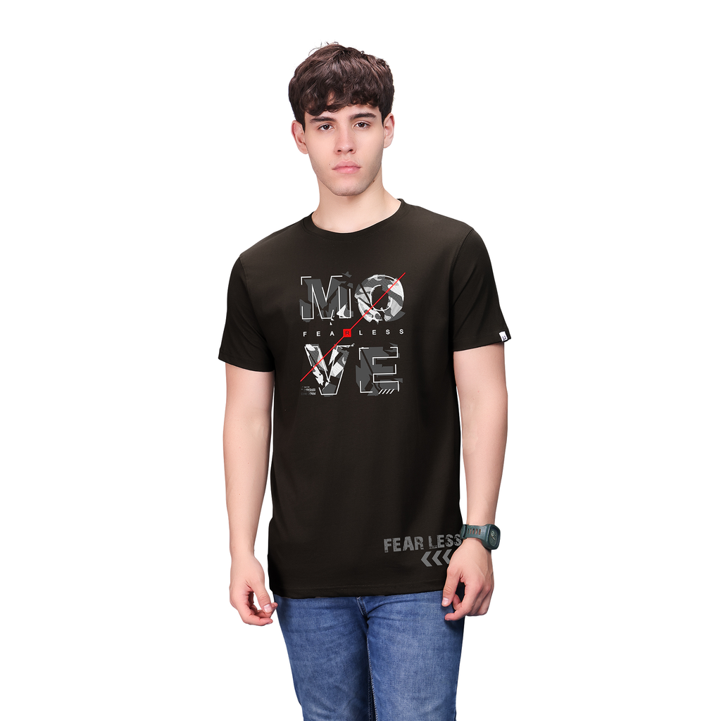 [TS−RF−MF−BLK-S-001] Urban Setters "MOVE FEARLESS" Round Neck T-shirt – Move-Forward Fearlessly | Black Graphic Tee (S)
