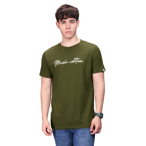 Urban Setters "Music Edition" Round Neck T-shirt | Stylish Guitar Print Olive Green Graphic Tee